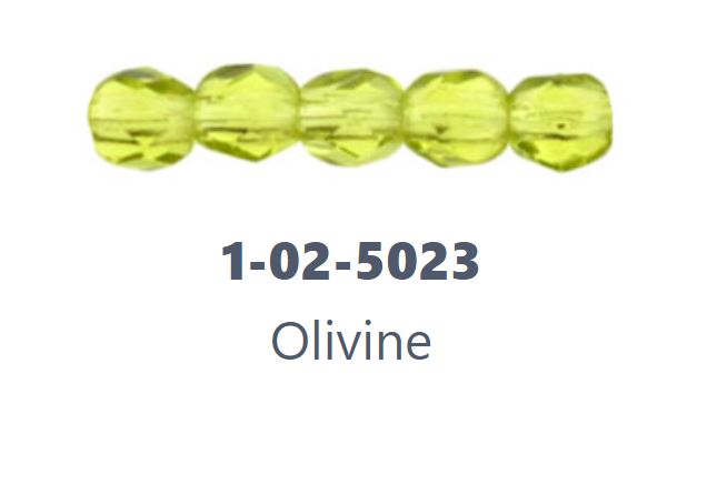 Czech Fire Polish 02-5023 olivínově zelené fasetové skleněné korálky, 2 mm - 50 korálků