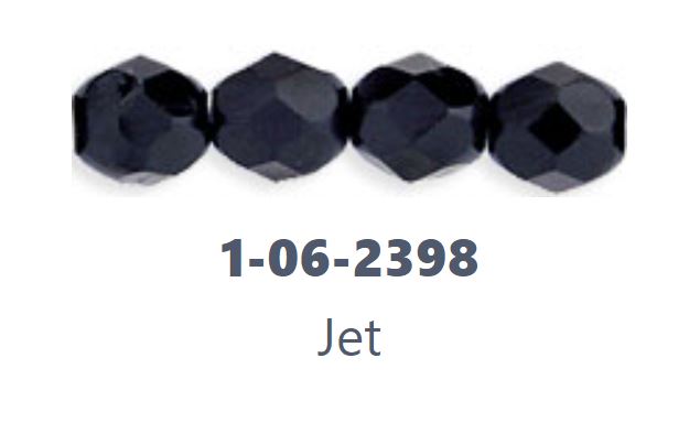 Czech Fire Polish 06-23980 Jet Black Perles de verre rondes à facettes de 6 mm - 25 perles