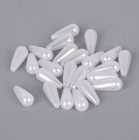 14 x 6 mm White Imitation Pearl Drop Acrylic Bead / Pendant for Kids / Crafts - 25 Beads