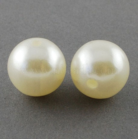 14 mm Creamy White Imitation Pearl Round Acrylic Beads for Kids / Crafts - 10 Beads