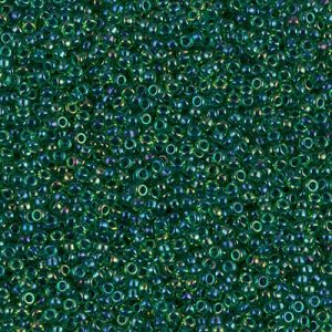Miyuki 15-332   15/0 Dark Blue Lined Green AB Glass Seed Beads - 5 gm