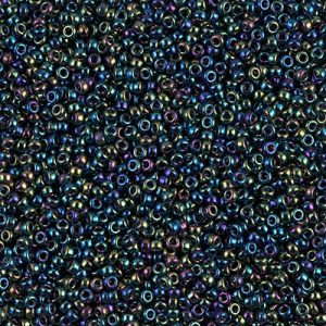 Miyuki 15-455D   15/0 Metallic Variegated Purple/Green Iris Seed Beads - 5 gm