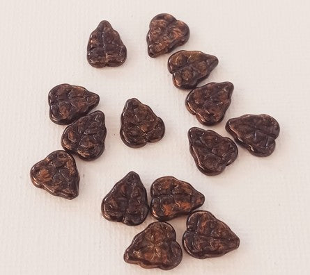 Czech 10 mm Bronzonite Brown Glass Leaf Beads - 14 Beads