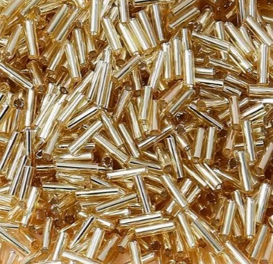 5 mm Silver Lined Transparent Gold Bugle Beads - 5 gm