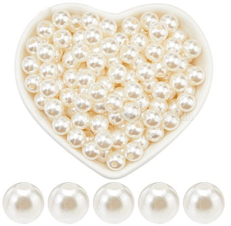 8 mm Ivory and Old Lace Mix Imitation Pearl Large Hole Round Acrylic Beads for Kids / Crafts - 50 Beads