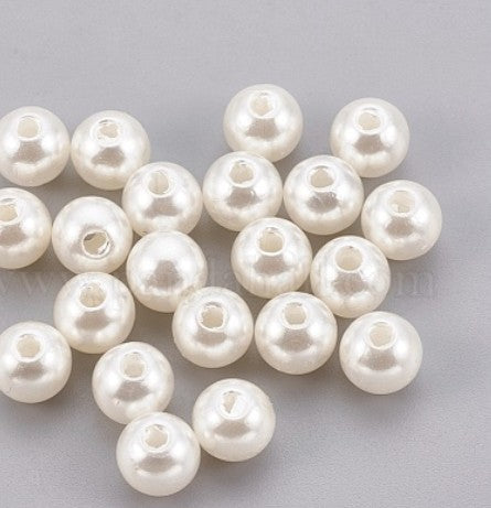 6.5 - 7  mm Creamy White / Ivory Imitation Pearl Round Acrylic Beads for Kids / Crafts - 50 Beads