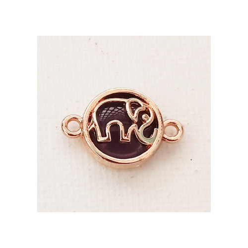 Transparent Purple Glass Gold Metal Connector Focal Bead with Elephant, 20 x 13 x 5 mm