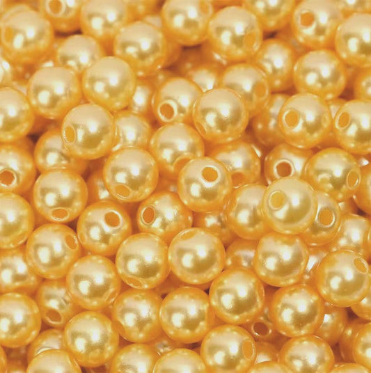 8 mm Golden Imitation Pearl Round Acrylic Beads for Kids / Crafts - 50 Beads