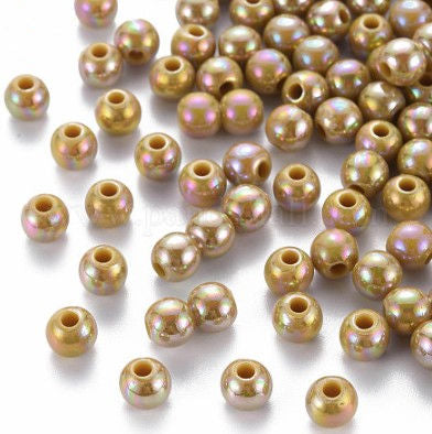 6 mm Opaque Dark Goldenrod AB Round Acrylic Beads for Kids / Crafts - 100 Beads