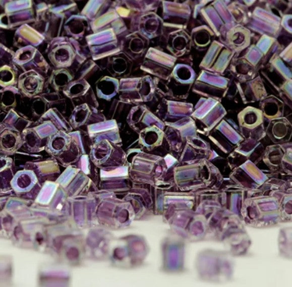 Miyuki 11C-274 Two Cut 11/0  Amethyst Lined Crystal AB Hex Seed Beads - 5 or 10 gm