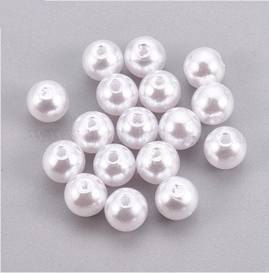 8 mm White Imitation Pearl Large Hole Round Acrylic Beads for Kids / Crafts - 25 Beads