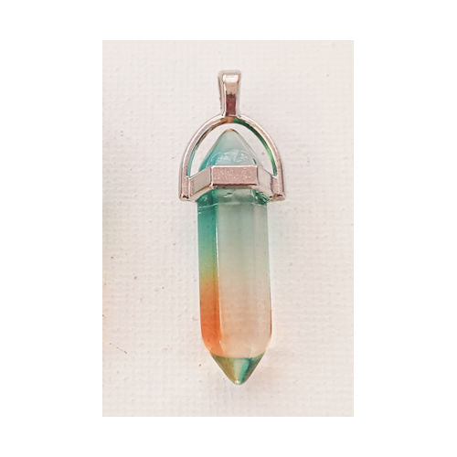Coated Transparent Resin Green / Orange / Clear Hexagon Point Pendant in Silver Color Bail, 40 x 8 mm