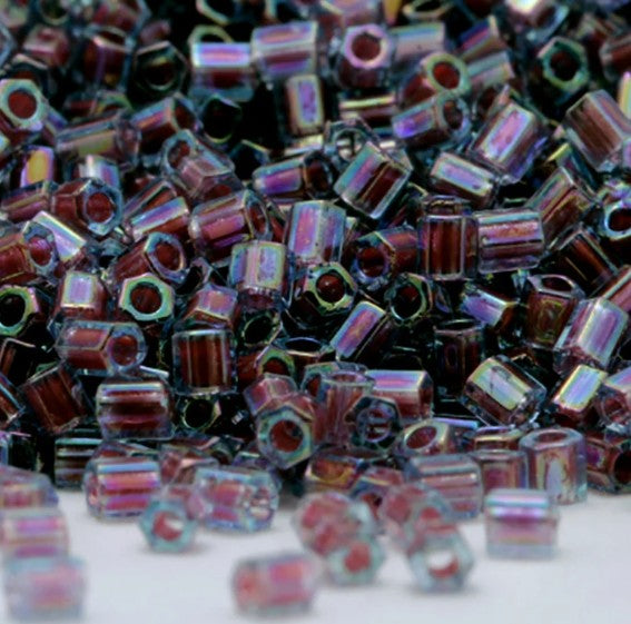 Miyuki 11C-340  Two Cut 11/0  Hot Pink Lined Aqua AB Hex Seed Beads - 5 or 10 gm