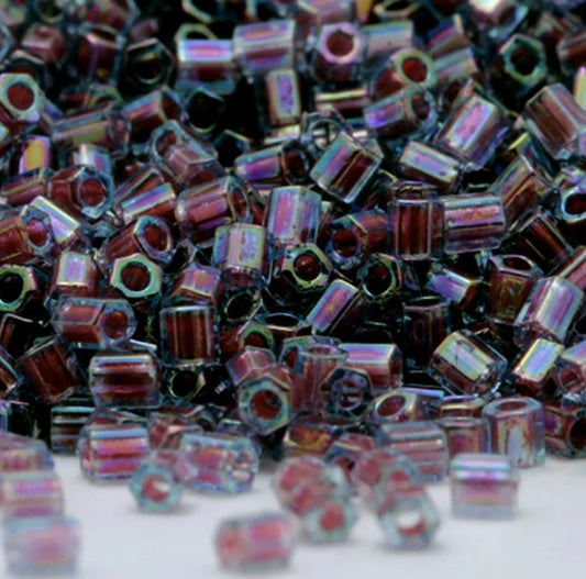 Miyuki 11C-340  Two Cut 11/0  Hot Pink Lined Aqua AB Hex Seed Beads - 5 or 10 gm