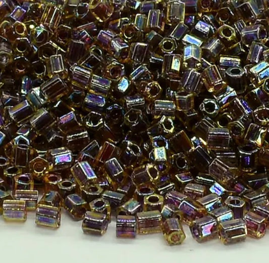 Miyuki 11C-342 Two Cut 11/0  Berry Lined Light Topaz AB Hex Seed Beads - 5 or 10 gm