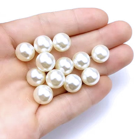 12 mm White Imitation Pearl Medium Hole Round Acrylic Beads for Kids / Crafts - 12 Beads