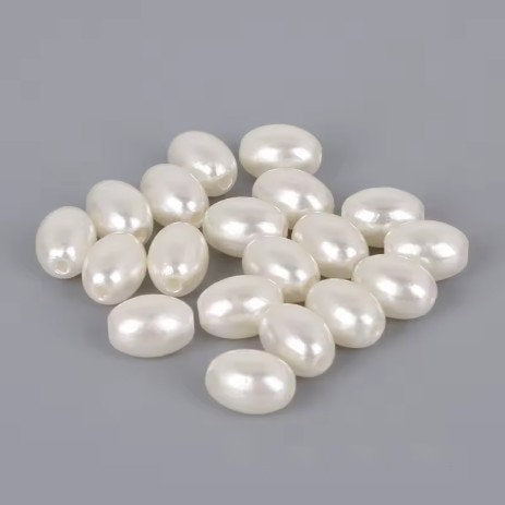 7 x 5 mm White Ivory Imitation Pearl Oval Acrylic Beads for Kids / Crafts - 50 Beads
