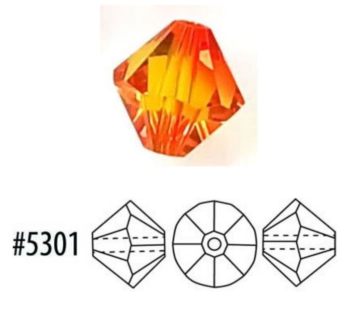 Swarovski 5301 Fire Opal Faceted Crystal Bicone Beads, 4 mm, 16 Beads