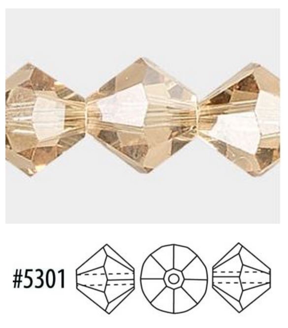 Swarovski 5301 Light Colorado Topaz Faceted Crystal Bicone Beads, 4 mm, 50 Beads