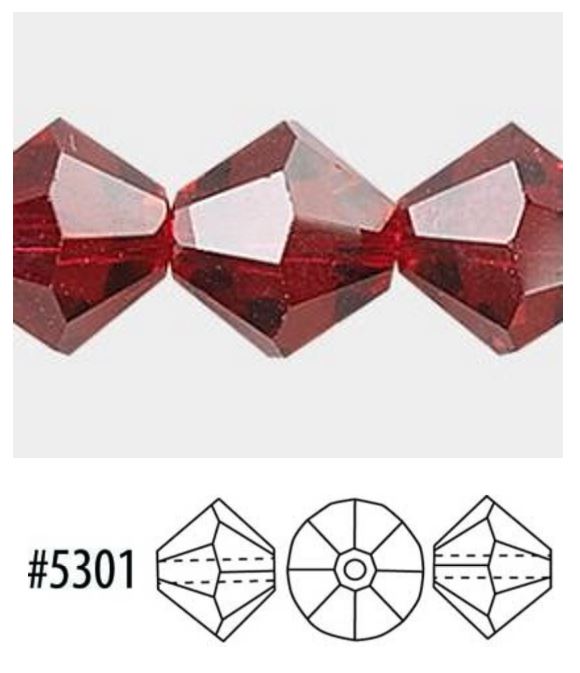 Swarovski 5301 Siam Faceted Crystal Bicone Beads, 4 mm, 36 nebo 50 Beads