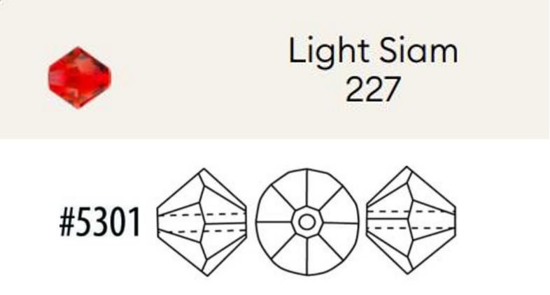 Swarovski 5301 Light Siam Faceted Crystal Bicone Beads, 4 mm, 50 Beads