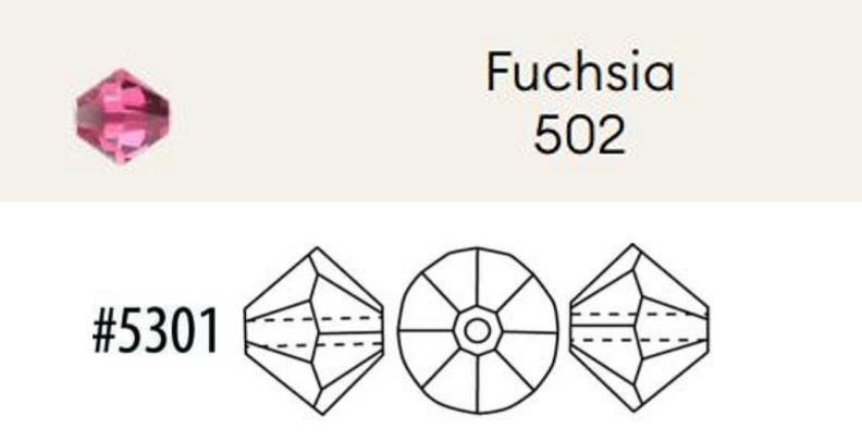 Swarovski 5301 Fuchsia Crystal Bicone Beads, 4 mm, 2 Beads