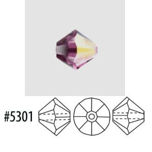 Swarovski 5301 Amethyst AB Faceted Crystal Bicone Beads, 4 mm, 50 Beads