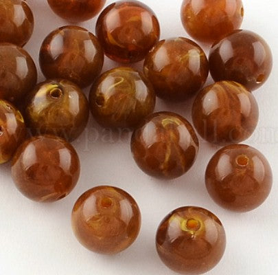 8 mm Marbled Medium Brown Round Acrylic Beads for Kids / Crafts - 30 Beads