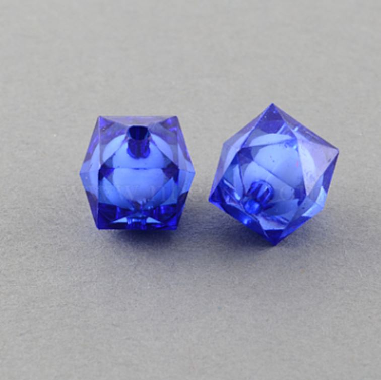 8 mm Transparent Blue with White Bead in Bead Faceted Cube/Square Acrylic Beads for Kids / Crafts - 30 Beads