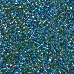 Miyuki Delica DB985   11/0 Transparent Blue and Green Lined Crystal Luster Cylinder/Tube Beads - 5 or 10 gm