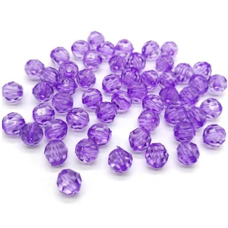 8 mm Transparent Purple Faceted Round Acrylic Beads for Kids / Crafts - 30 Beads