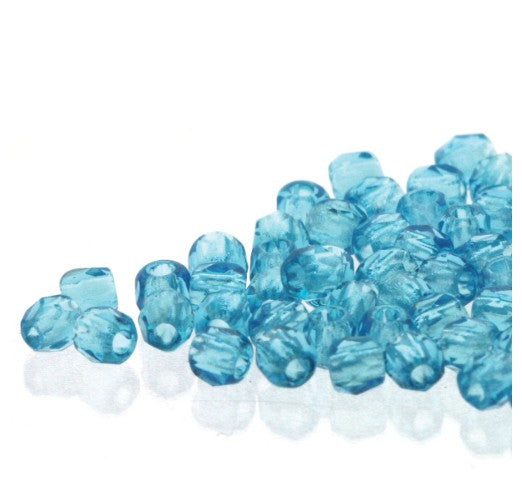 Czech Fire Polish FPR0260020 True 2 mm Aqua Crystal Beads - 50 Beads