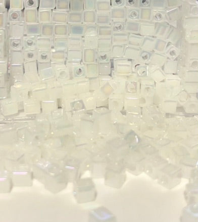 Miyuki SB3-402R 3.5mm  Opaque White Rainbow Square Glass Beads -5 gm