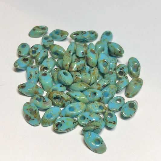 Miyuki Long Magatama LMA4514L Seafoam Green Picasso Luster, 5 Grams