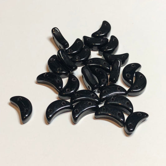 Croissant demi-lune tchèque 23980 Noir de jais Croissant épais à 2 trous 3 x 10 mm Perles de verre - 40 perles
