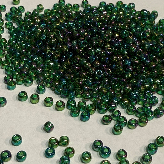 Dyna-Mites™ 8/0 Round Hole Transparent Emerald Green Rainbow 8224SB Seed Beads - 5 or 10 gm