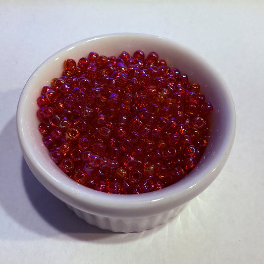 Dyna-Mites™ 8/0 Round Hole Transparent Ruby Red Rainbow 8214SB Seed Beads - 5 or 10 gm