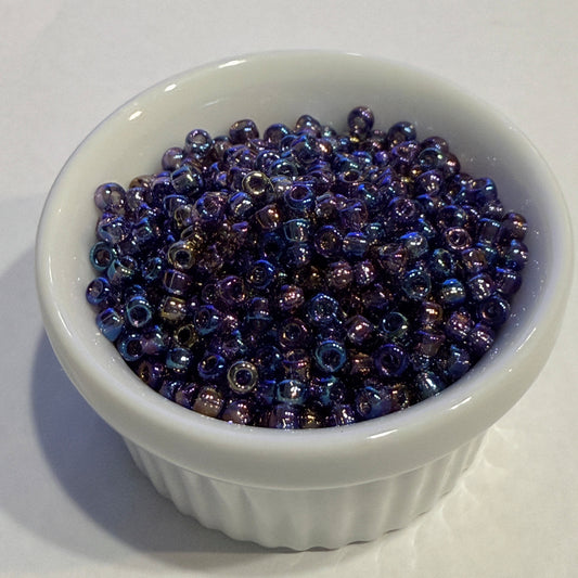Dyna-Mites™ 8/0 Round Hole Transparent Purple Rainbow 8216SB Seed Beads - 5 or 10 gm