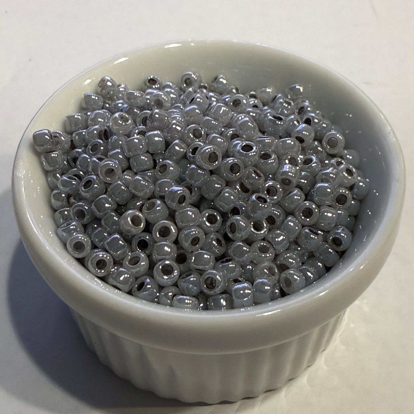 Dyna-Mites™ 8/0 Round Hole Ceylon Pastel Grey 8238SB Seed Beads - 5 or 10 gm