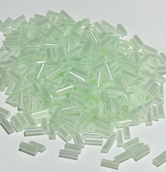 5 mm Translucent Light Mint Green Bugle Beads - 5 gm