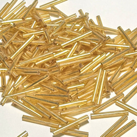 20 mm Silver Lined Satin Transparent Gold Bugle Beads - 16 or 30 Beads
