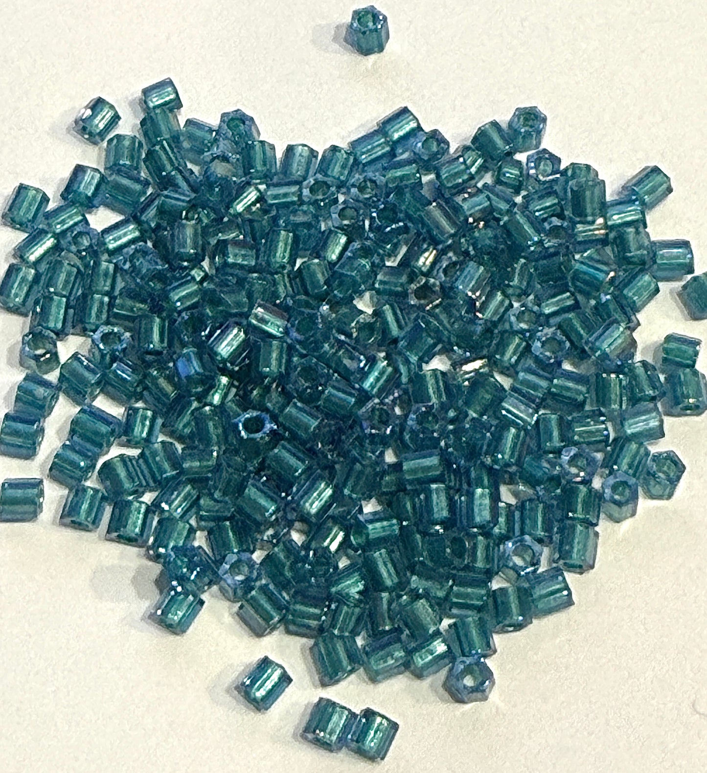 10/0 Two-Cut Hex Transparent Turquoise Rainbow Beads - 5 gm