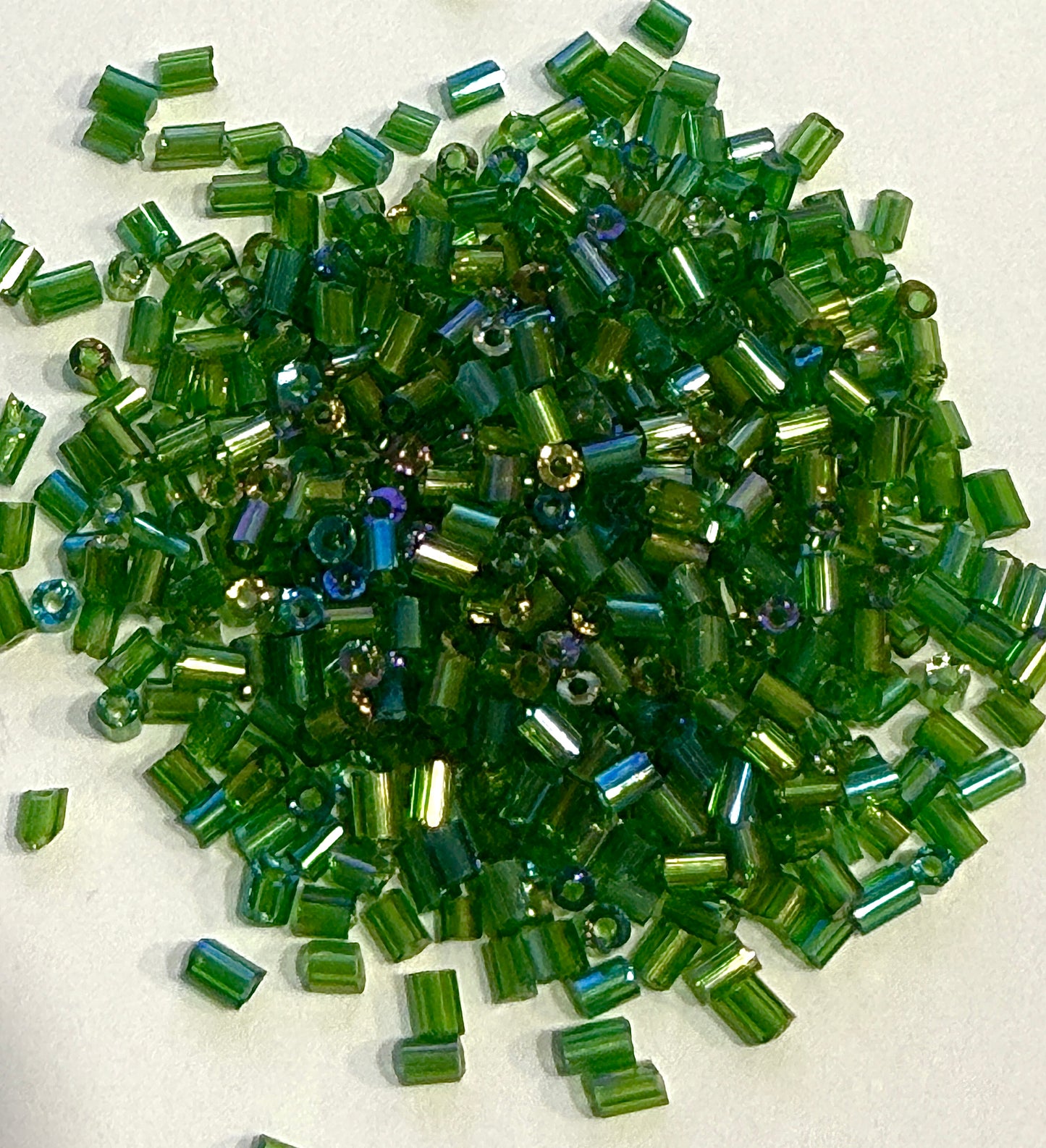 12/0 Two-Cut Hex Transparent Green Rainbow Beads - 6.4 gm