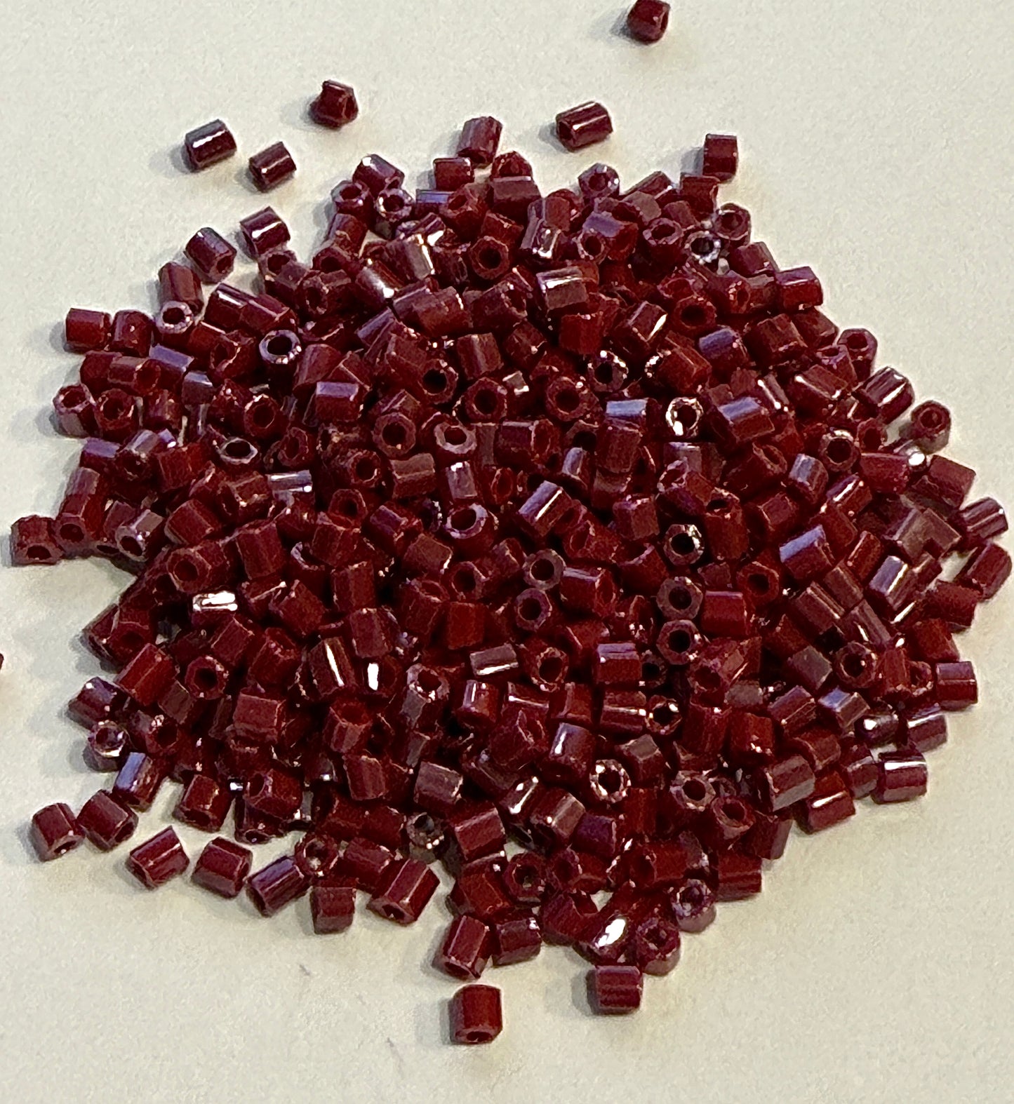 11/0 Two-Cut Hex Opaque Cranberry Red Luster Beads - 5 or 10 gm