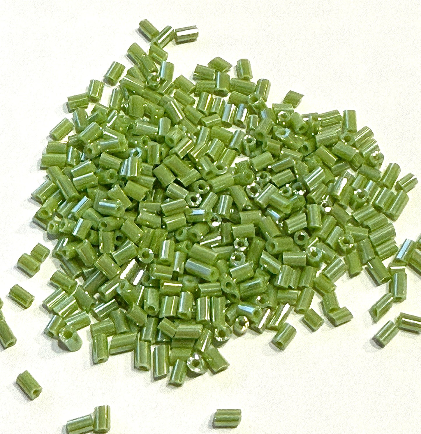 11/0 Two-Cut Hex Opaque Lime Green Luster Beads - 5.9 gm