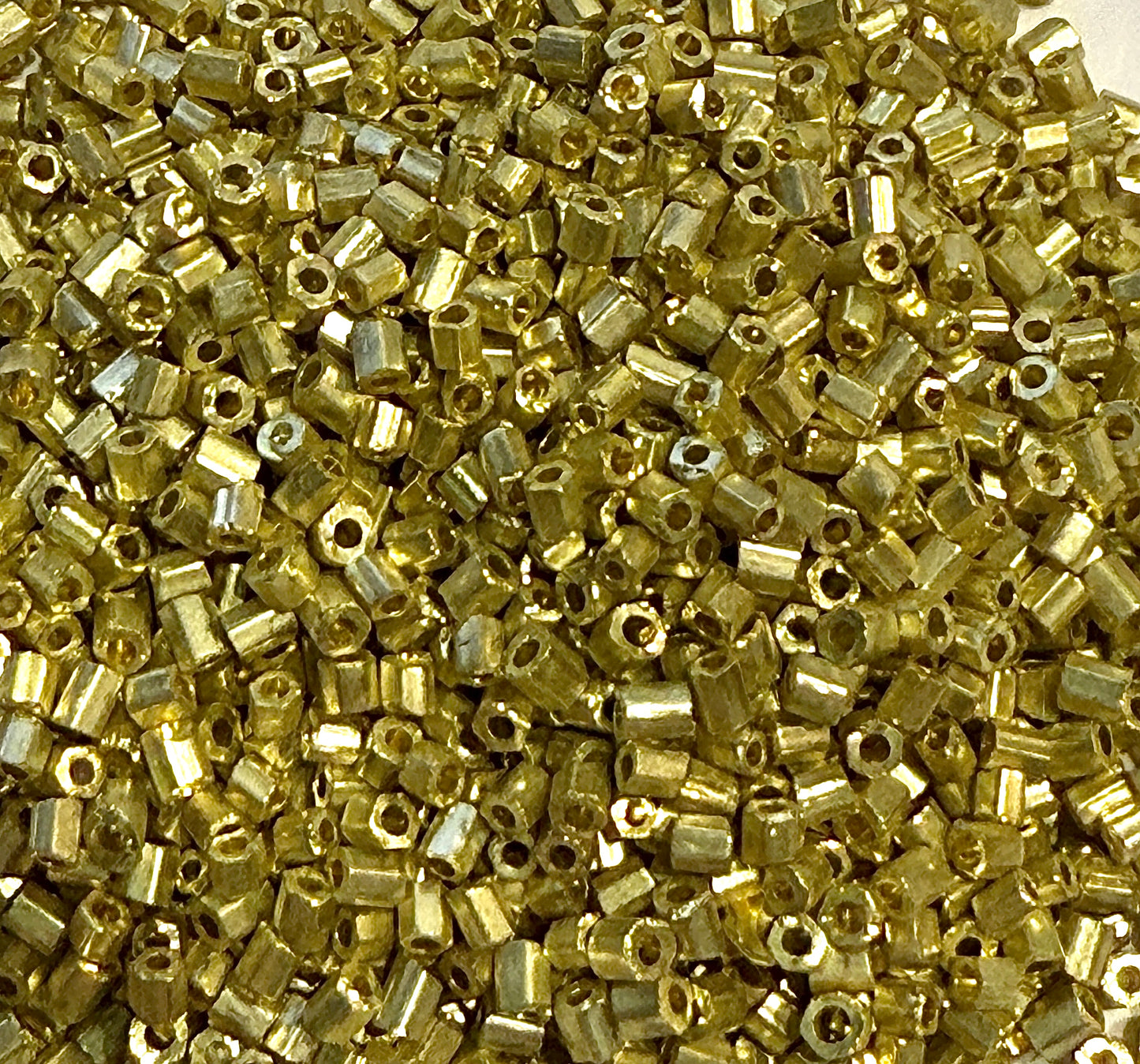 11/0 and 12/0 Mix Two-Cut Hex Outside Dyed Metallic Light Yellow Seed Beads - 5 or 10 gm