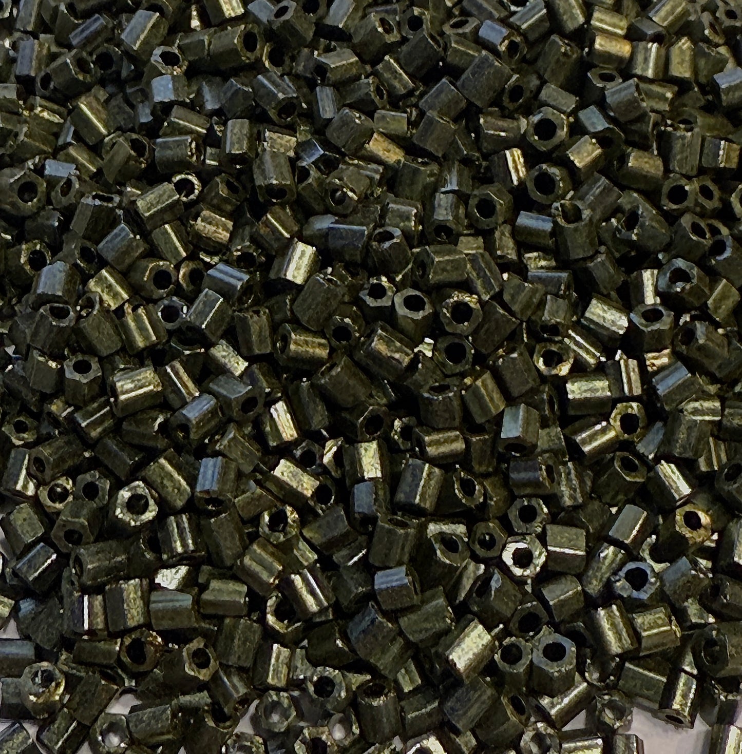11/0 Two-Cut Hex Outside Dyed Metallic Dark Olive Green Beads - 5 or 10 gm