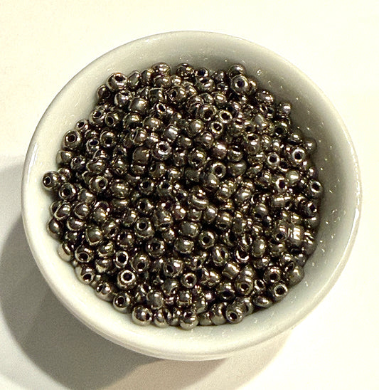 8/0 Metallic Nickel Gray Glass Seed Beads - 5 or 10 gm