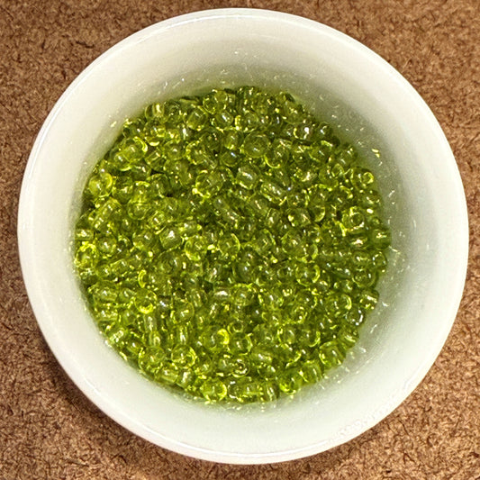 8/0 Transparent Lime Green Glass Seed Beads - 5 gm