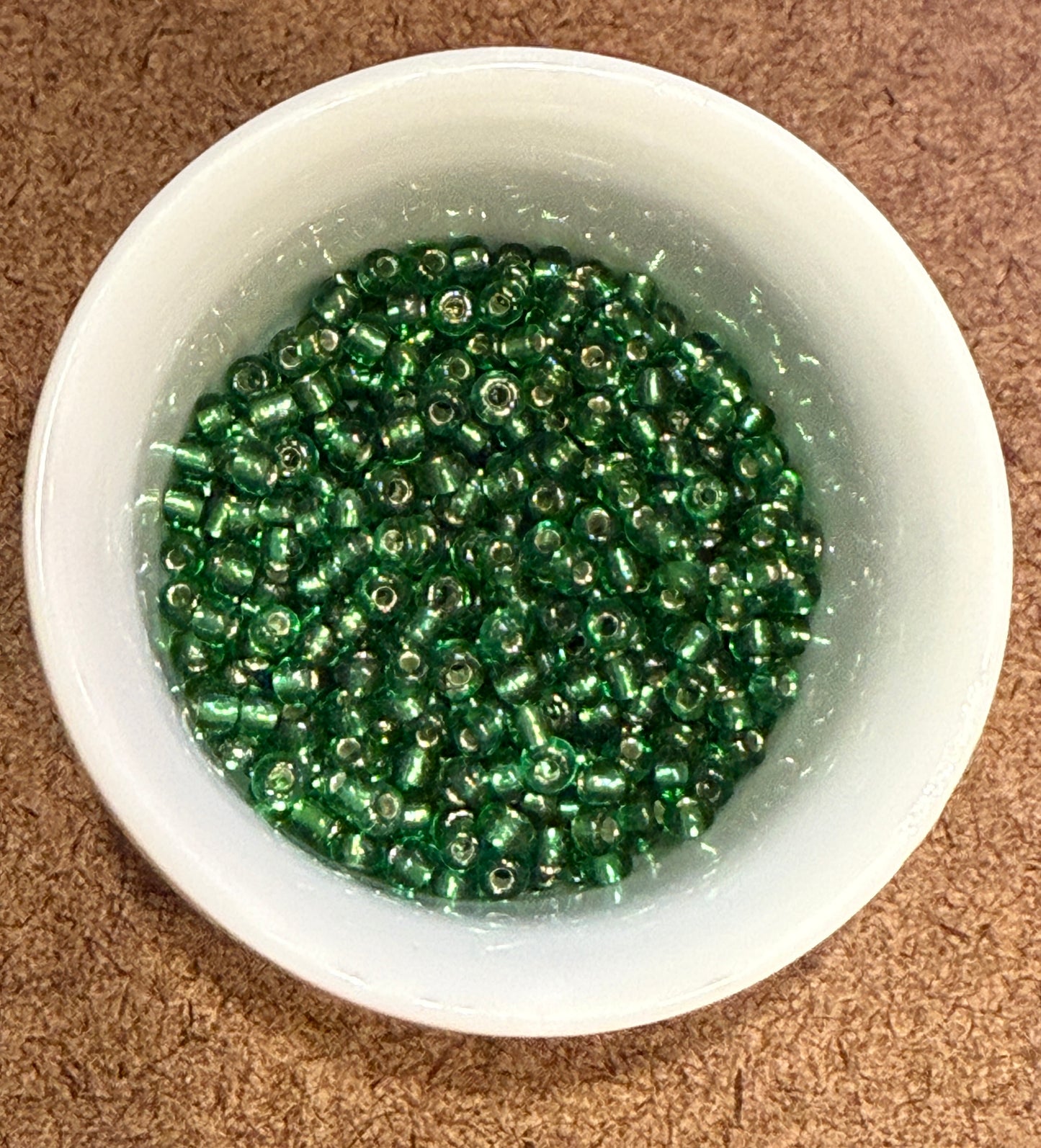 8/0 Silver Lined Transparent Green Glass Seed Beads - 5 gm